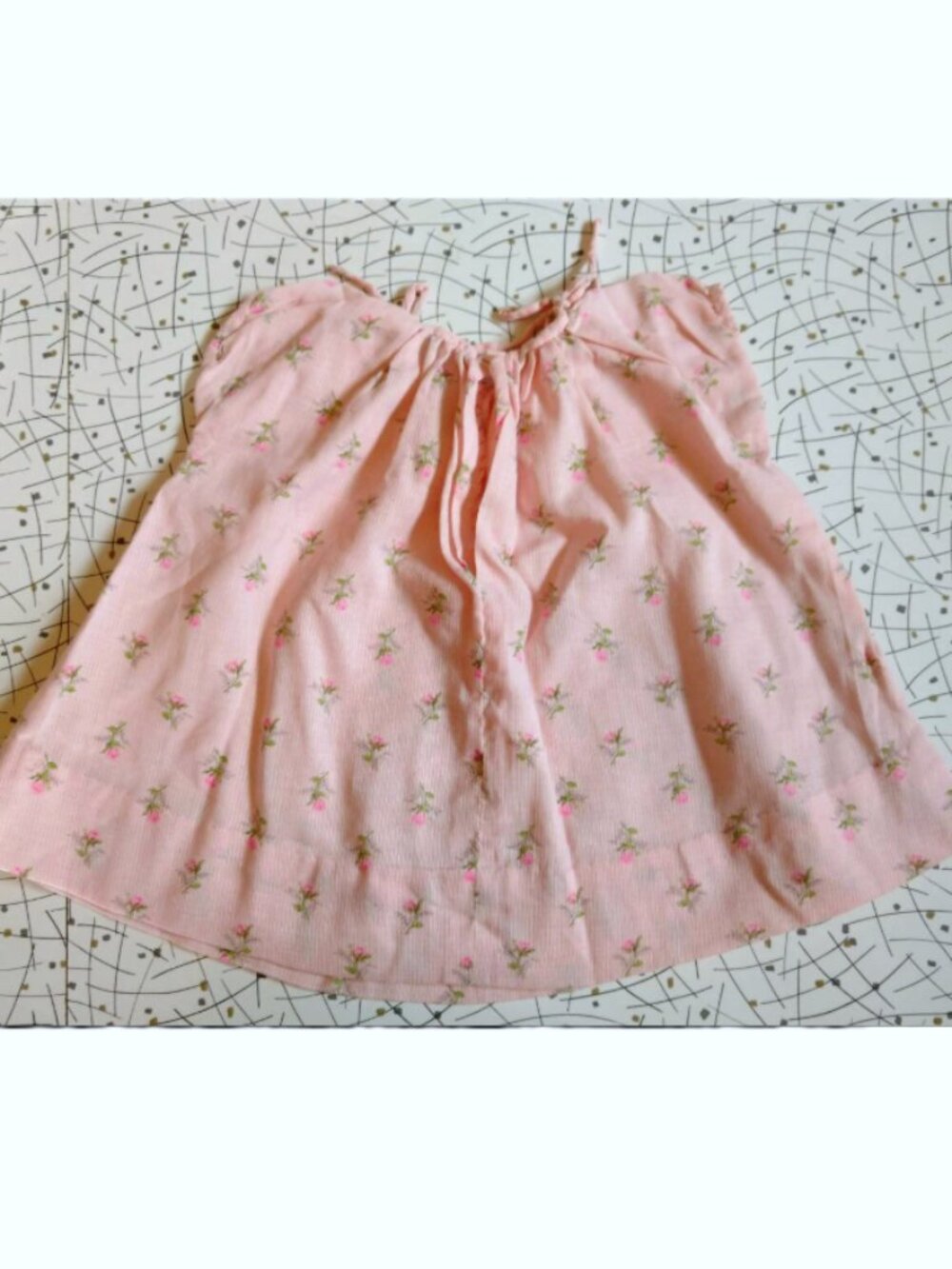 Vintage Pink Baby Dress Rosebud Rose Flower Pattern Fabric Size 3 to 6 Months